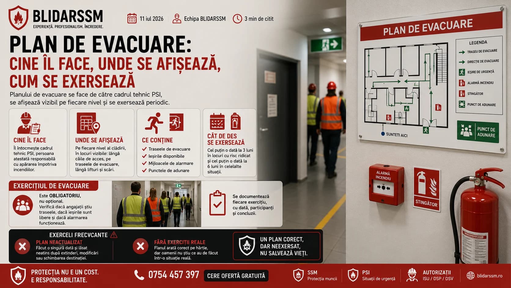 Plan de evacuare: cine îl face, unde se afișează, cum se exersează
