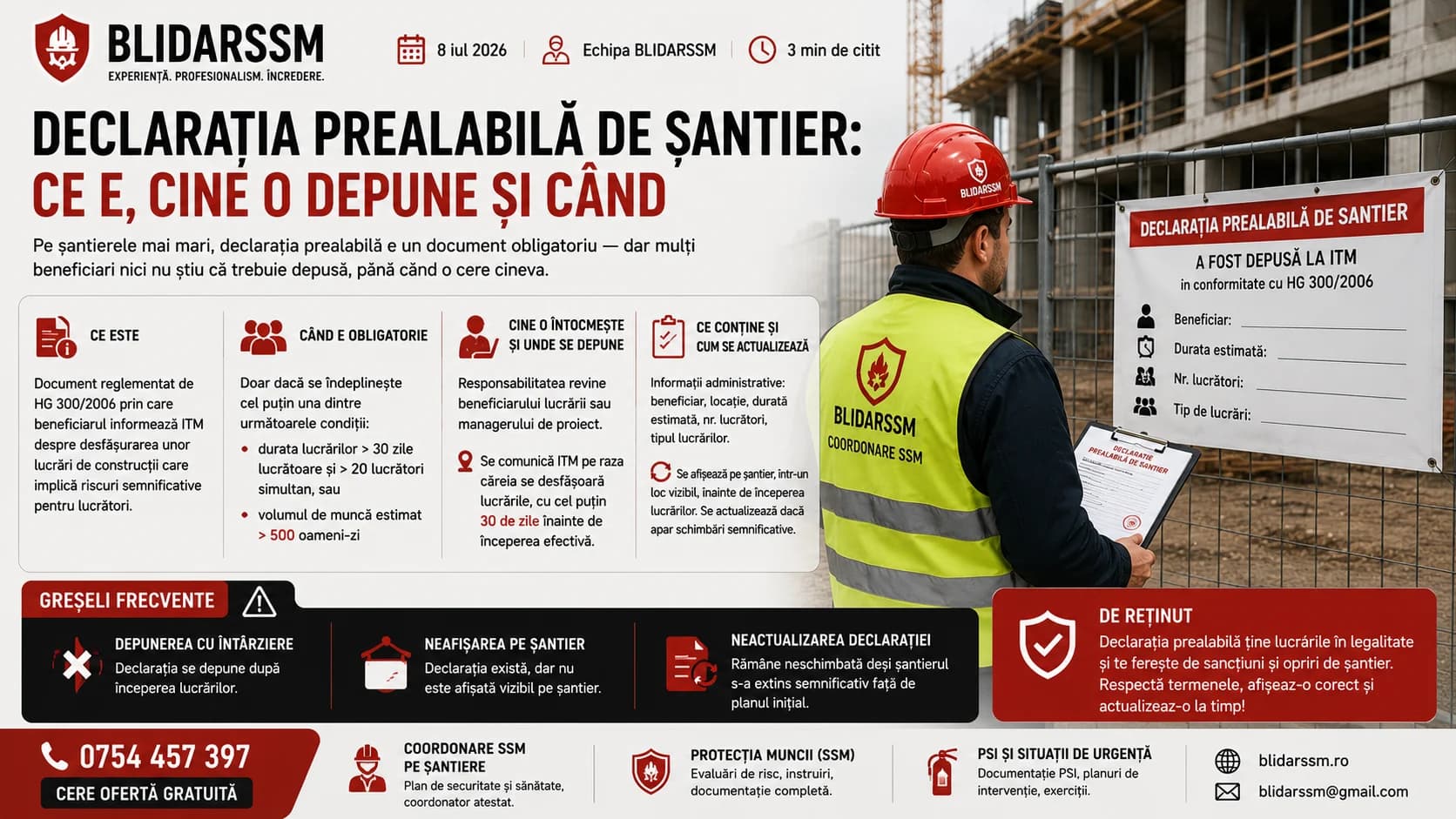 Declarația prealabilă de șantier: ce e, cine o depune și când